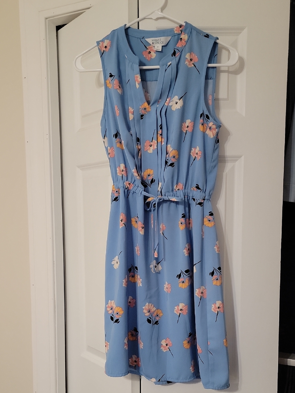 Market & Spruce Light Blue Floral Tie-Waist Midi Dress
